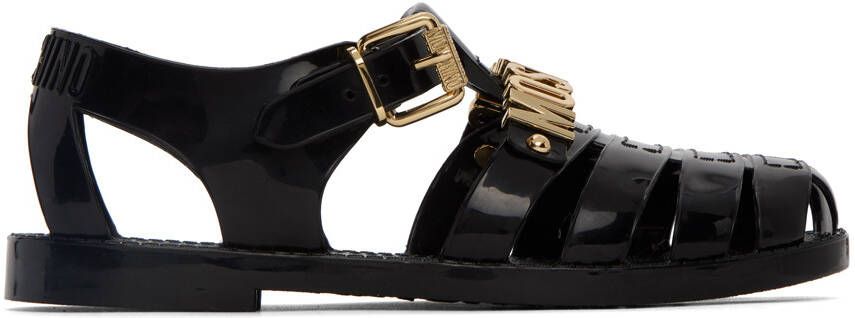 Moschino Black Jelly Lettering Sandals