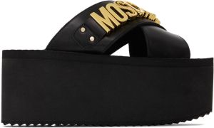 Moschino Black Logo Lettering Wedge Sandals
