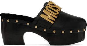 Moschino Black Logo Sabot Heels