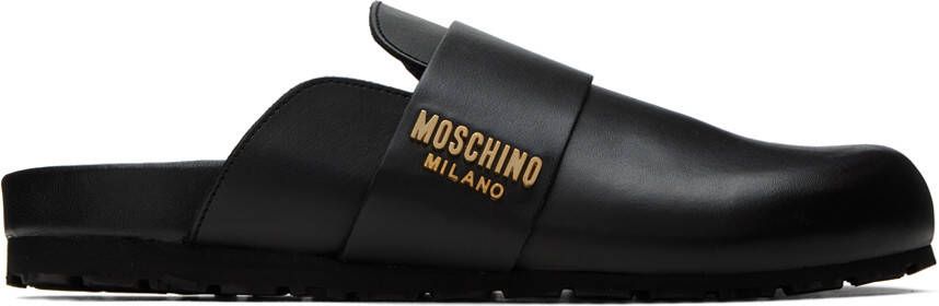 Moschino Black Metal Logo Slippers