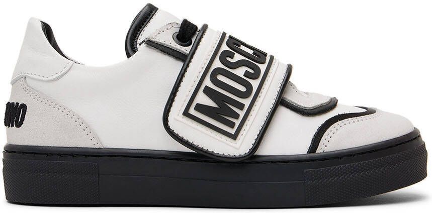 Moschino Kids White & Black Leather Sneakers