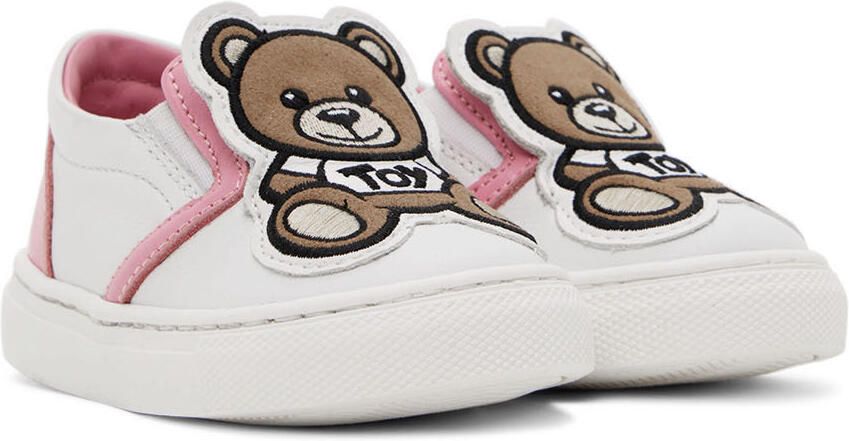 Moschino Baby White & Pink Teddy Slip-On Sneakers - Picture 2