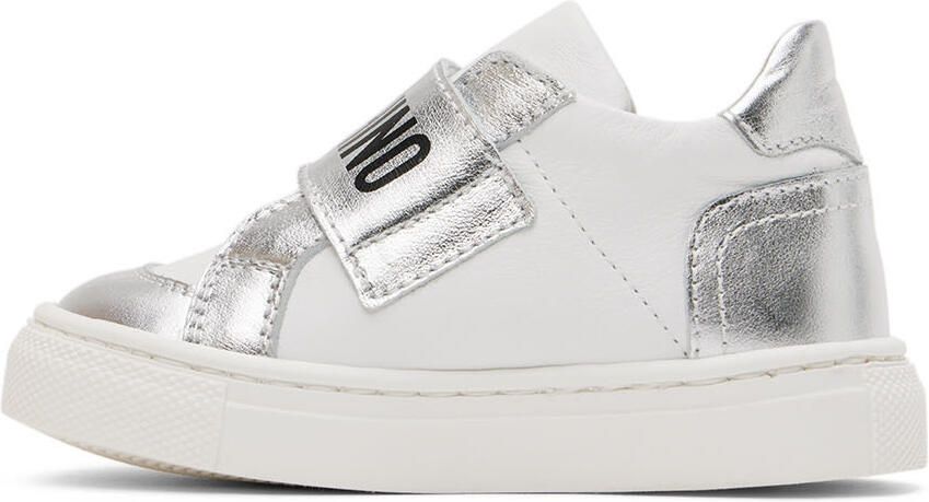 Moschino Baby White & Silver Teddy Velcro Sneakers - Picture 3