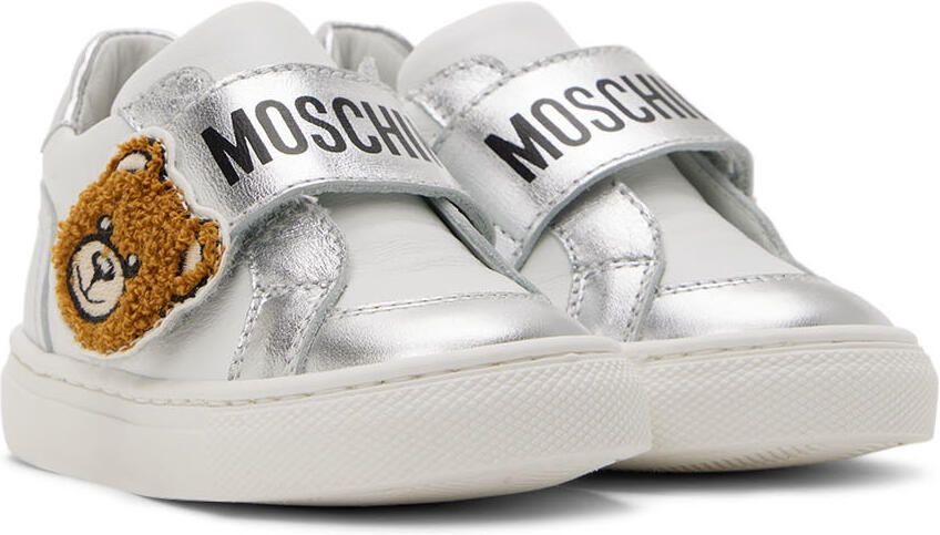 Moschino Baby White & Silver Teddy Velcro Sneakers - Picture 2