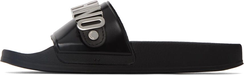 Moschino Black & Silver Lettering Pool Slides - Picture 4