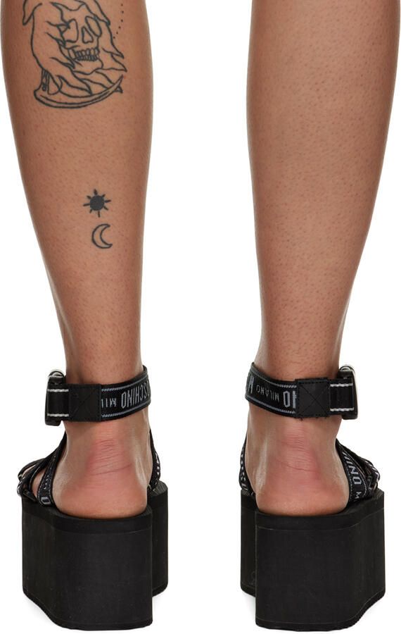 Moschino Black Logo Tape Wedge Sandals