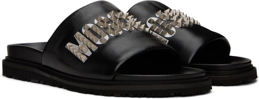 Moschino Black Studded Logo Slides - Picture 2