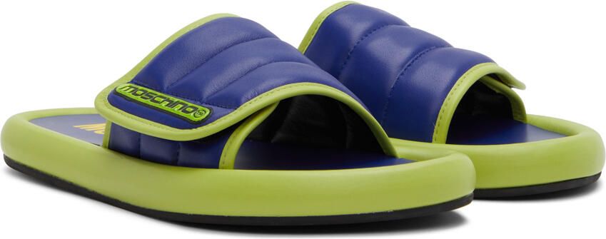 Moschino Blue & Green Logo Slides - Picture 1