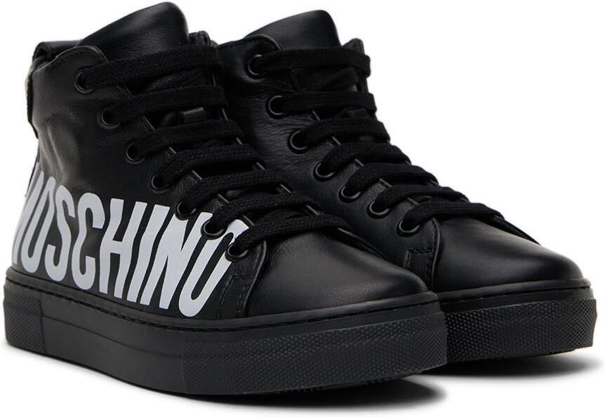 Moschino Kids Black Leather High Sneakers - Picture 2