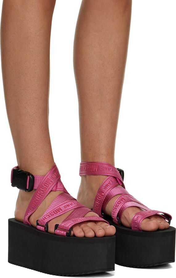 Moschino Pink Logo Tape Wedge Sandals