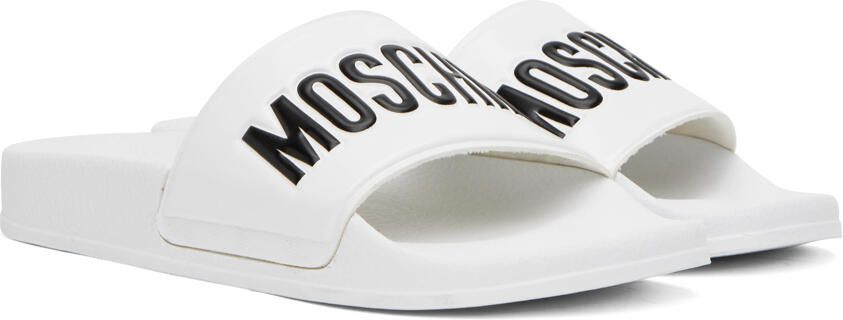 Moschino White Logo Pool Slides - Picture 2
