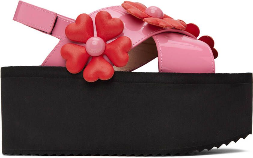 Moschino Pink & Red Heart Flower Wedge Sandals