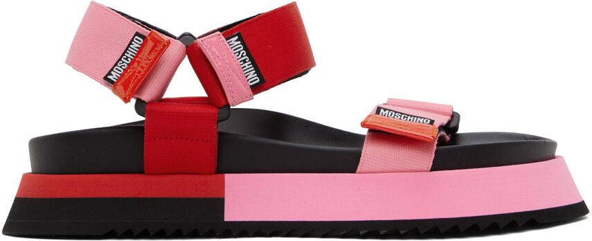 Moschino Pink & Red Logo Tape Sandals