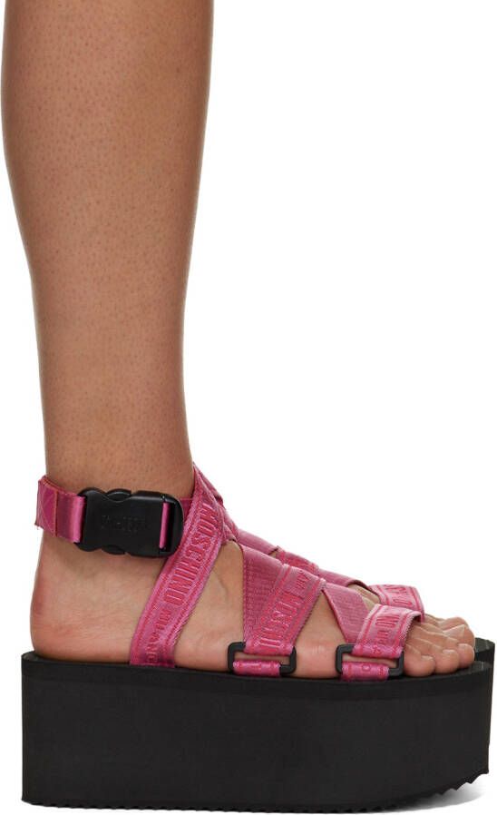 Moschino Pink Logo Tape Wedge Sandals - Picture 2