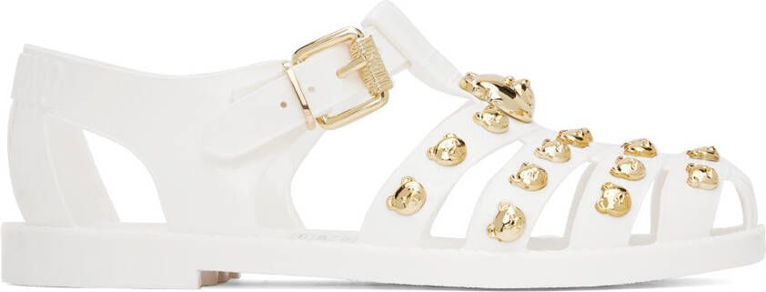 Moschino White Teddy Stud Jelly Sandals