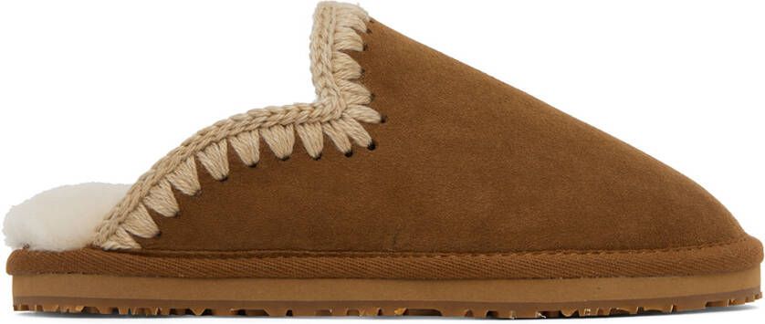 Mou Brown Full Stitch Slippers