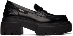 MSGM Black Leather Platform Loafers