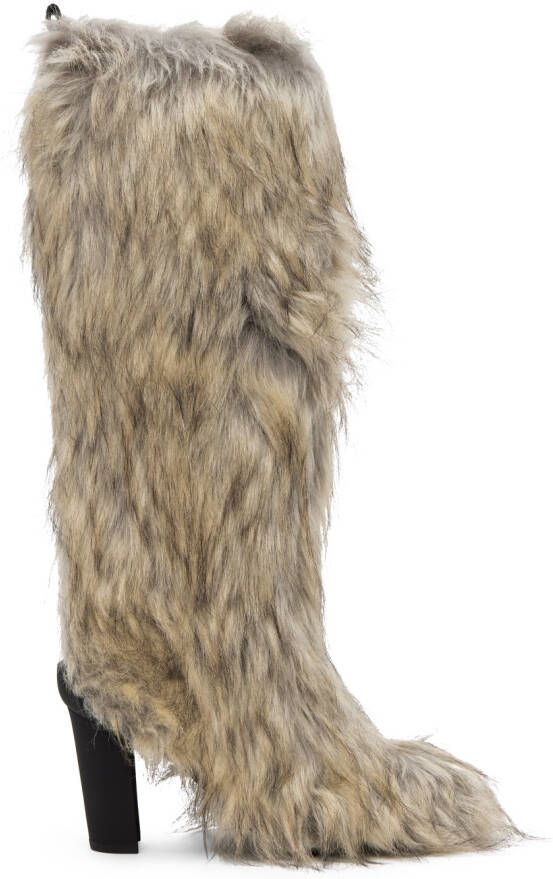 MSGM SSENSE Exclusive Beige Faux-Fur Boots