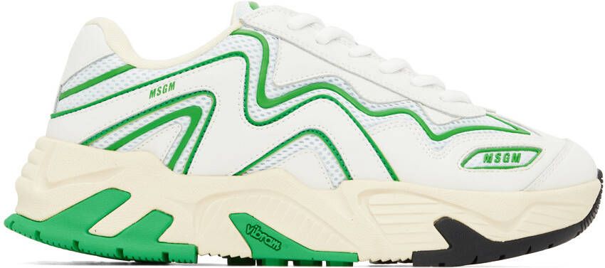 MSGM White & Green Vortex Sneakers
