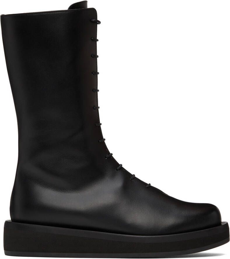NEOUS Black Leather Spika Mid-Calf Boots