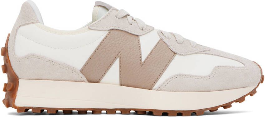 New Balance White & Taupe 327 Sneakers
