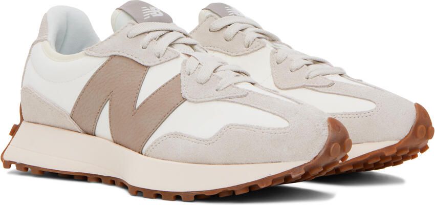 New Balance White & Taupe 327 Sneakers - Picture 6
