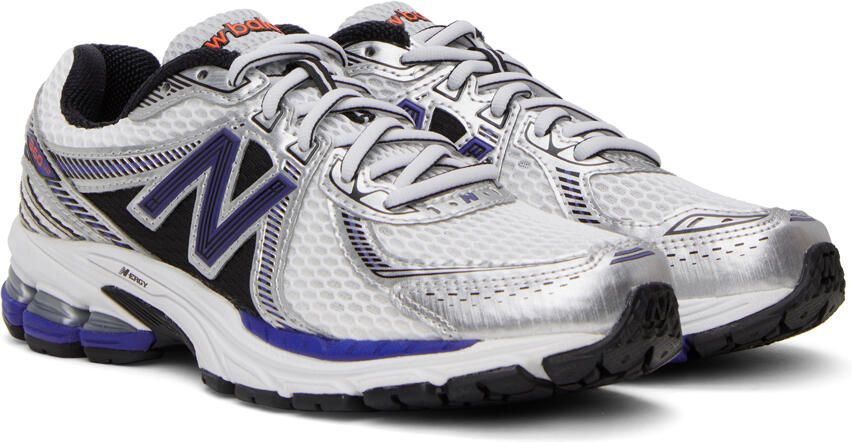 New Balance White & Blue 860V2 Sneakers - Picture 2