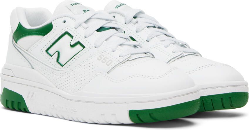 New Balance White & Green BB550 Sneakers - Picture 2