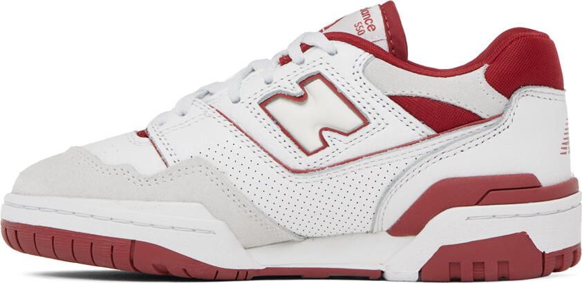 New Balance White & Red 550 Sneakers - Picture 3