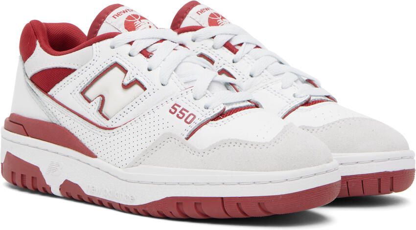 New Balance White & Red 550 Sneakers - Picture 2