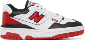 New Balance White & Red 550 Low Sneakers