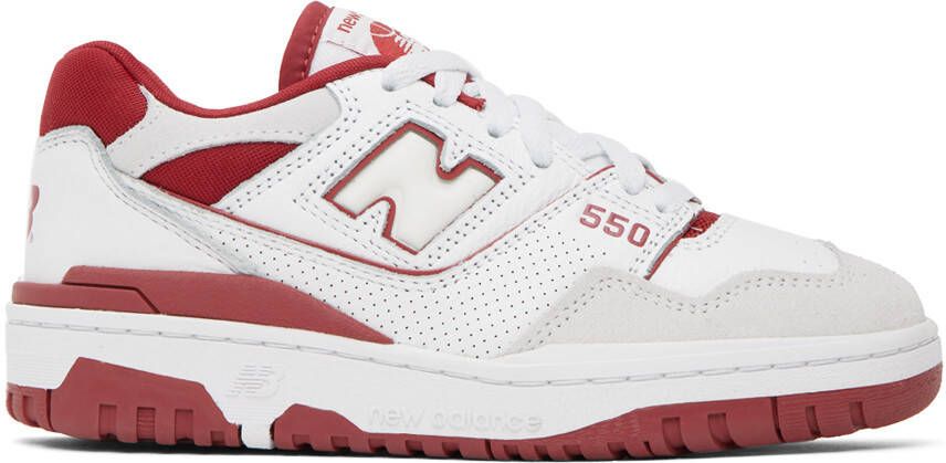 New Balance White & Red 550 Sneakers