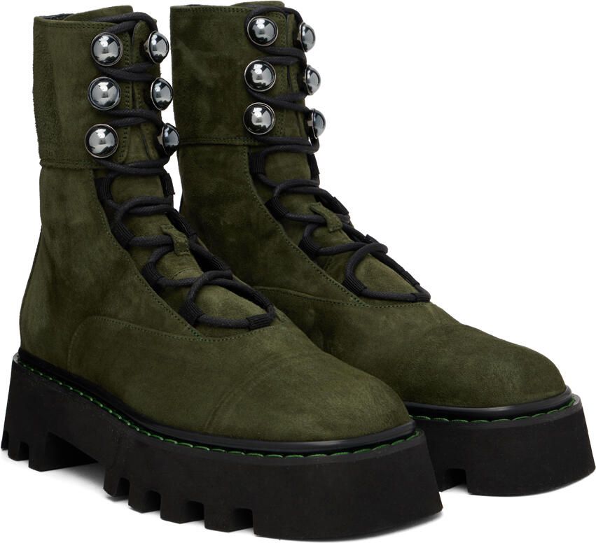 Nicholas Kirkwood Khaki Pearlogy Combat Boots - Picture 2