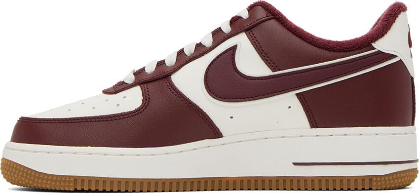 Nike White & Burgundy Air Force 1 '07 Sneakers - Picture 3