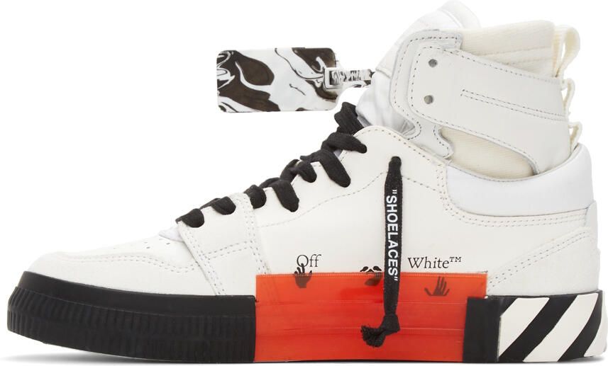 Off-White & Black High Top Vulcanized Leather Sneakers - Picture 4