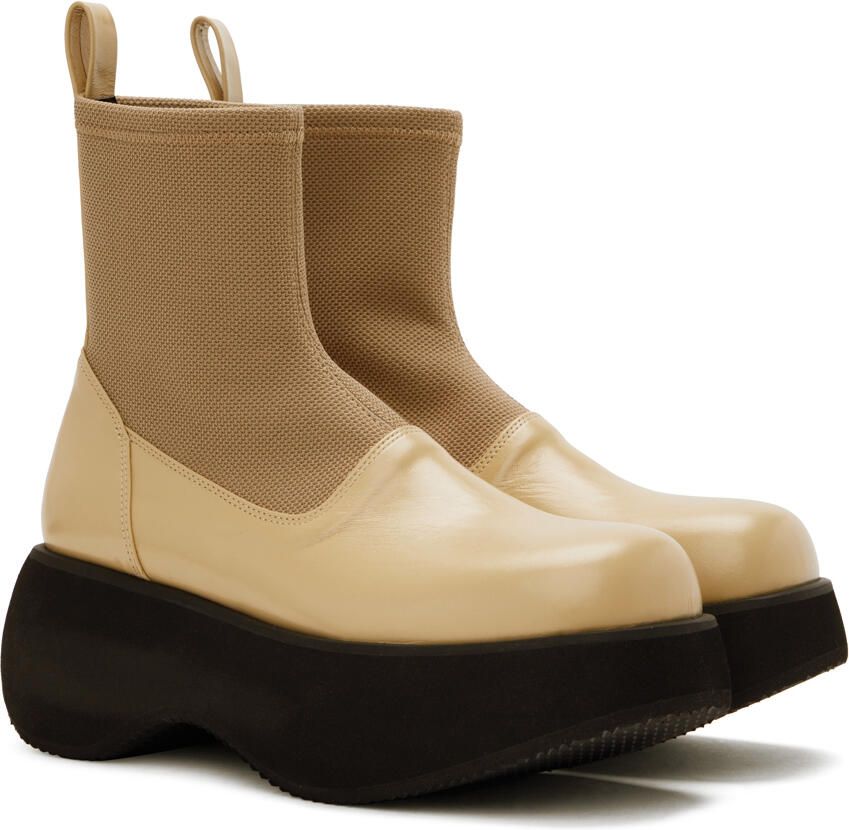 OPEN YY Beige Leather Platform Boots - Picture 2