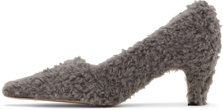 TheOpen Product Gray Curly Shearling Heels - Picture 3