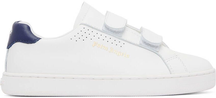 Palm Angels Kids White& Navy Palm 1 Strap Sneakers
