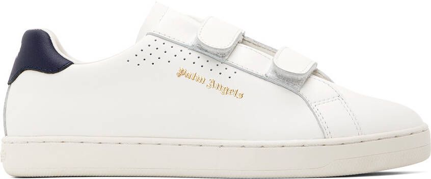 Palm Angels Kids White & Navy Palm One Strap Sneakers