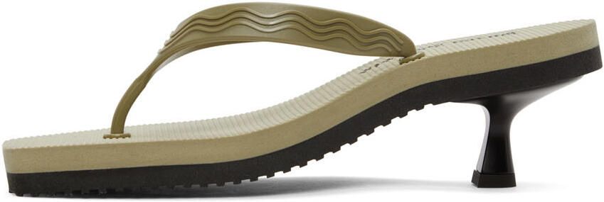 Palm Angels Khaki & Black Flip Flop Heeled Sandals - Picture 3