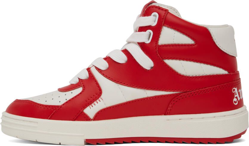 Palm Angels Red & White University Mid Sneakers - Picture 3