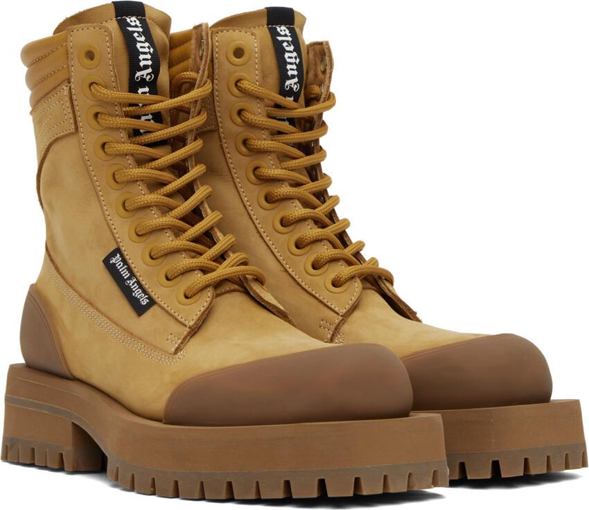 Palm Angels Tan Paneled Ankle Boots - Picture 3