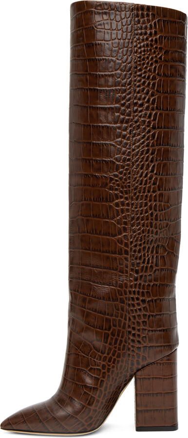 Paris Texas Brown Croc Block Heel Boots - Picture 2