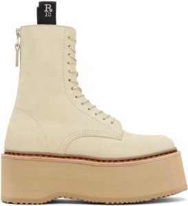 R13 Beige Suede Double Stack Lace-Up Boots