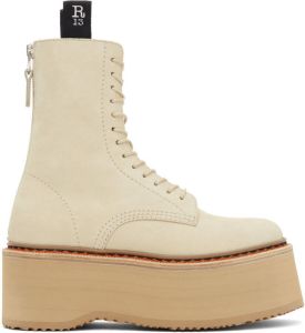 R13 Beige Suede Single Stack Lace-Up Boots