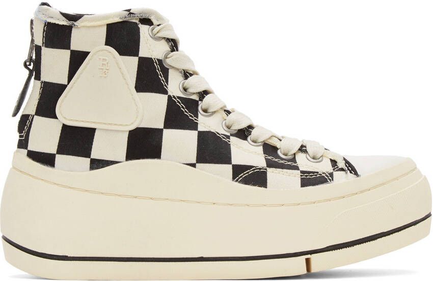 R13 Black & Off-White Check Kurt High-Top Sneakers