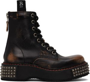 R13 Black Single Stack Lace-Up Boots