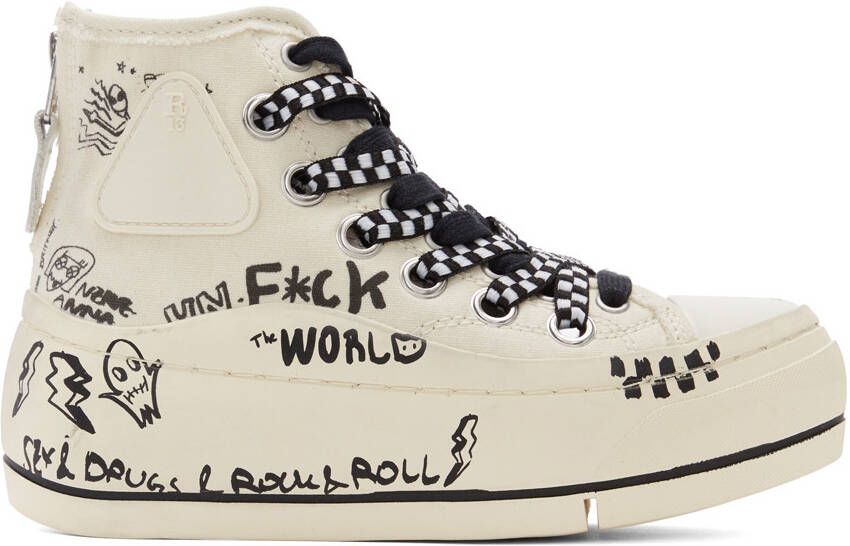 R13 Off-White Graffiti Double Grommet Kurt Sneakers