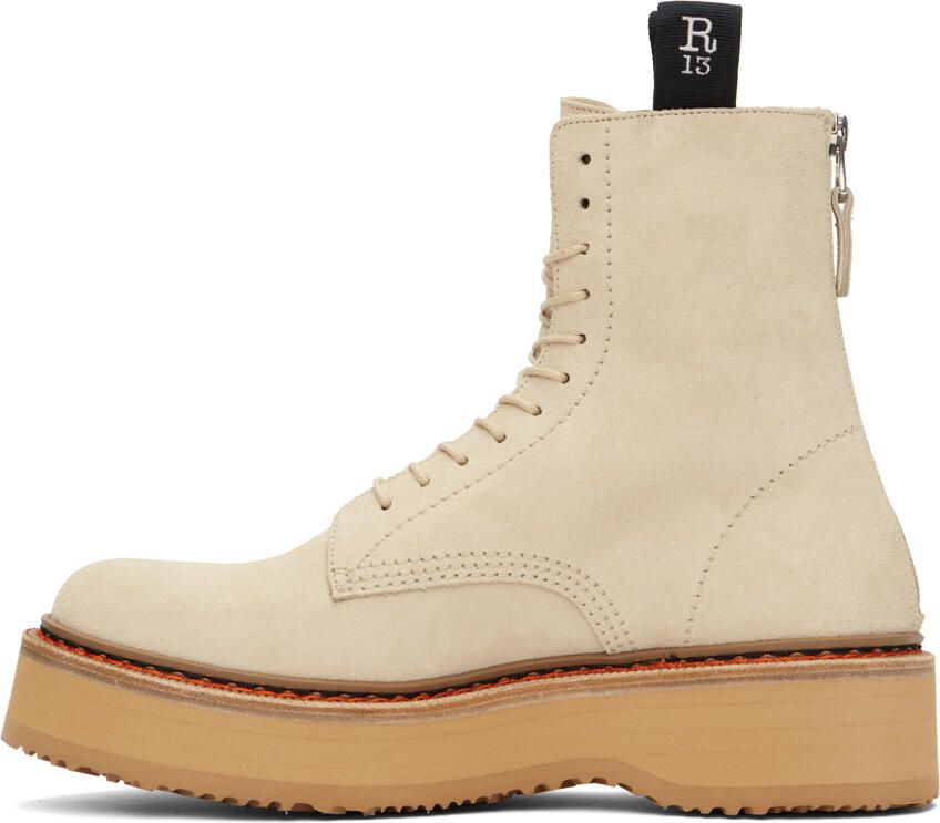 R13 Beige Suede Single Stack Lace-Up Boots - Picture 3
