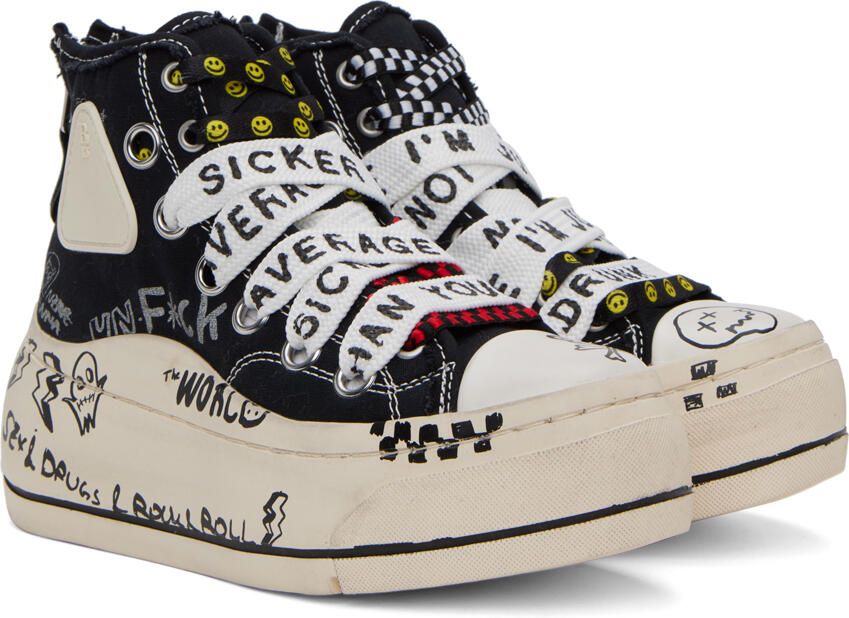 R13 Black & White Double Grommet Kurt Sneakers - Picture 2